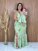 Vestido Mãe e Filha Longo / Verde com Rosas