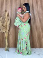 Vestido Mãe e Filha Longo / Verde com Rosas - Imagem 2
