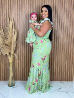 Vestido Mãe e Filha Longo / Verde com Rosas - Imagem 3
