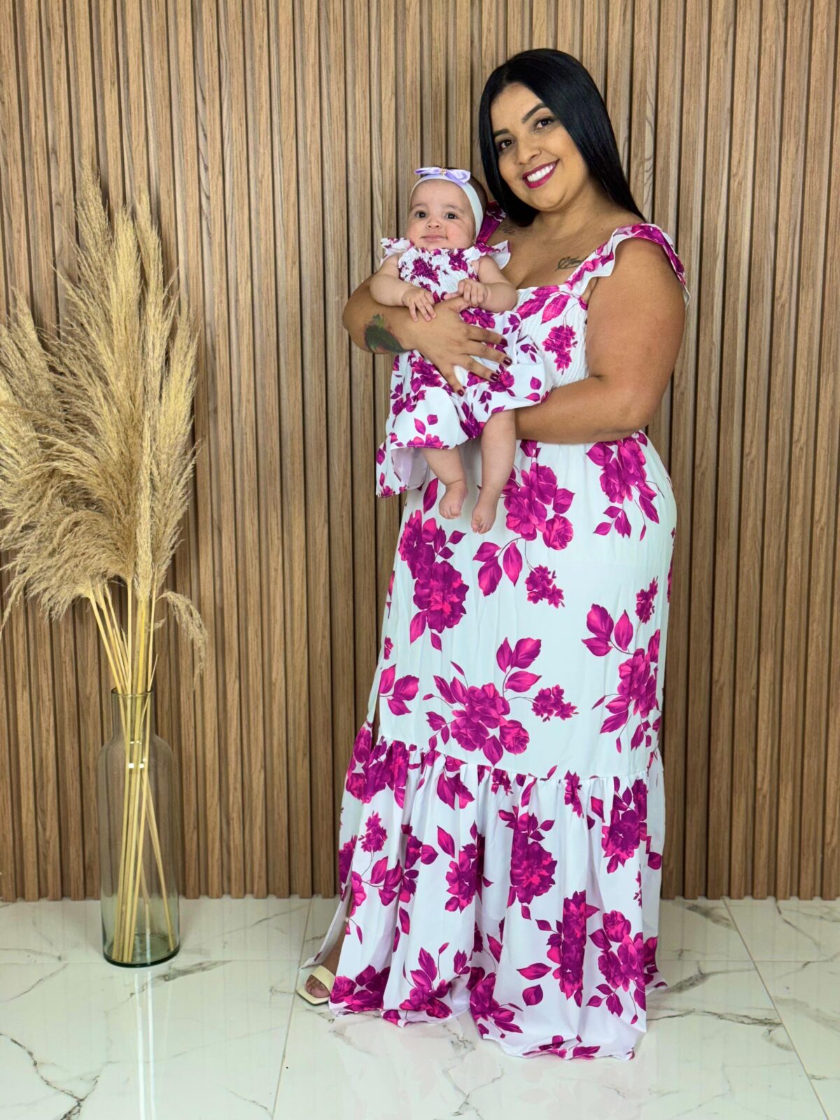 Vestido Mãe e Filha Longo / Branco e Roxo - Imagem 4