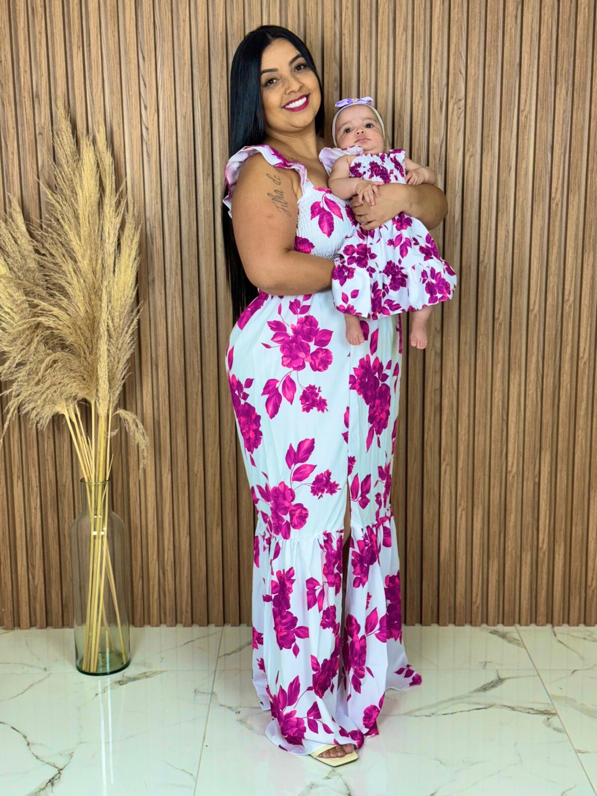 Vestido Mãe e Filha Longo / Branco e Roxo - Imagem 2