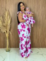 Vestido Mãe e Filha Longo / Branco e Roxo - Imagem 2