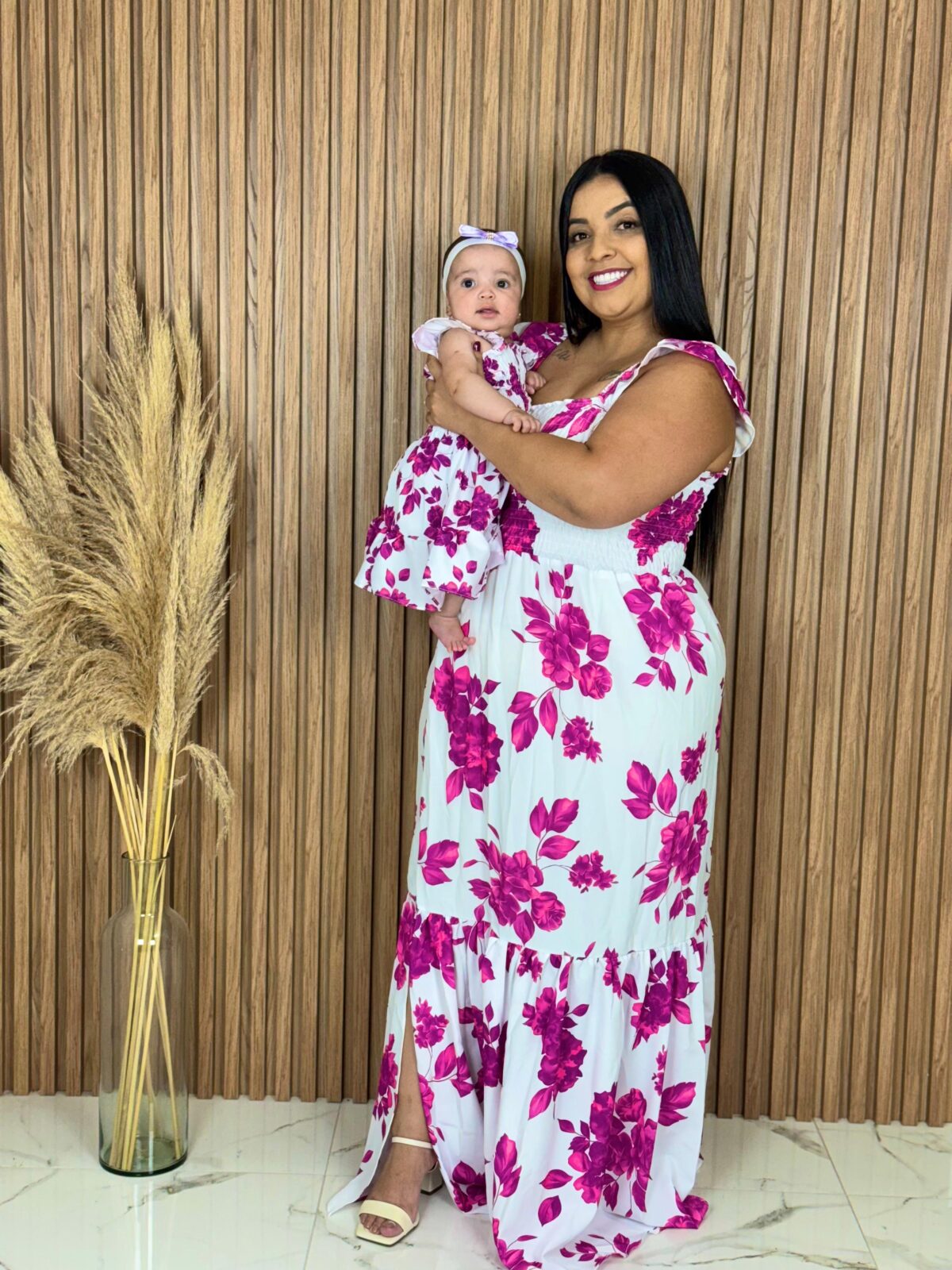 Vestido Mãe e Filha Longo / Branco e Roxo - Imagem 3
