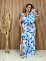 Vestido Mãe e Filha Longo / Branco e Azul