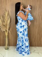 Vestido Mãe e Filha Longo / Branco e Azul - Imagem 2