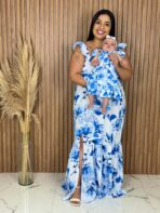 Vestido Mãe e Filha Longo / Branco e Azul - Imagem 3