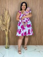 Vestido Mãe e Filha Curto / Branco e Roxo
