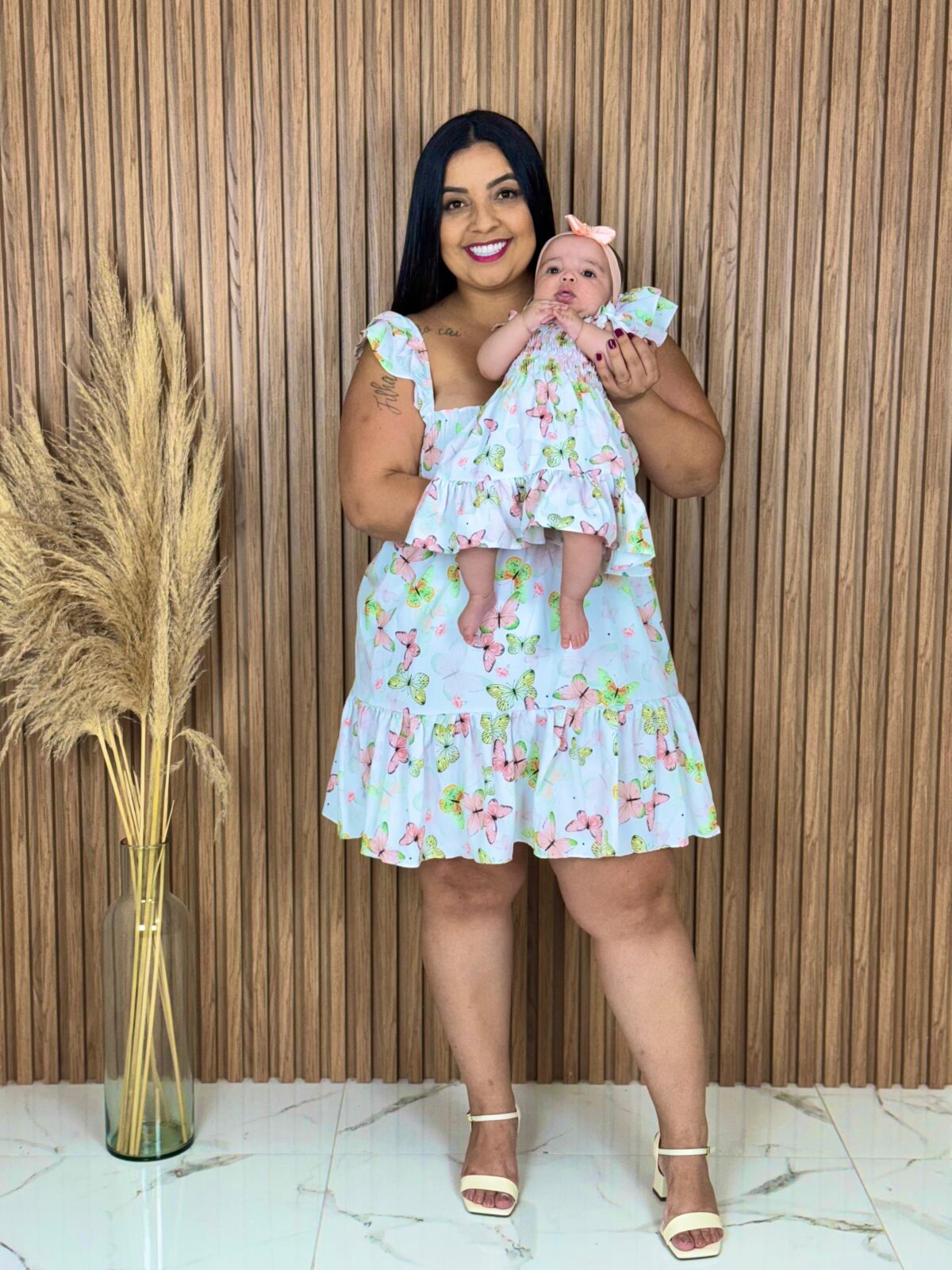 Vestido Mãe e Filha Curto / Branco Borboleta - Imagem 3