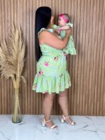 Vestido Mãe e Filha Curto / Verde com Rosas - Imagem 2