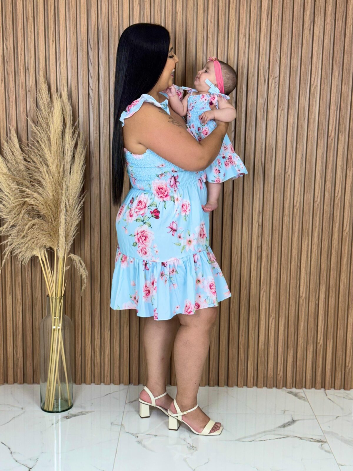 Vestido Mãe e Filha Curto / Azul Bebe - Imagem 3