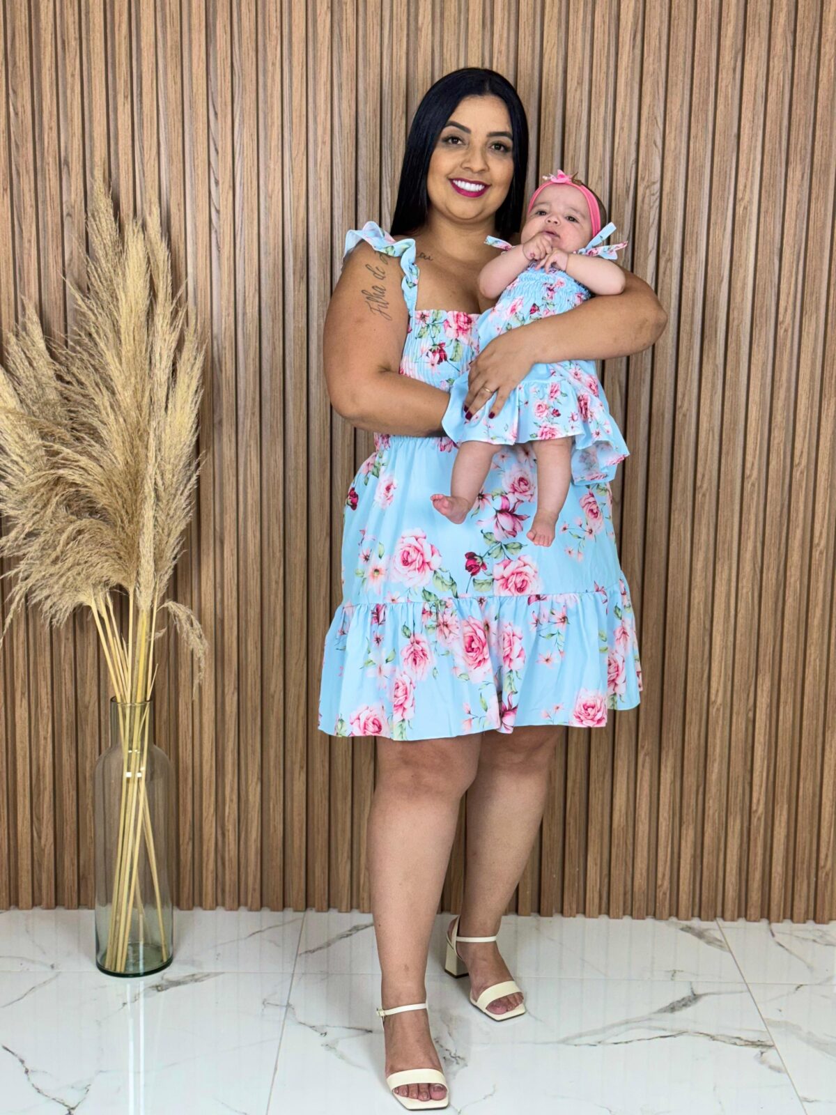 Vestido Mãe e Filha Curto / Azul Bebe - Imagem 2