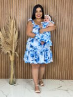 Vestido Mãe e Filha Curto / Branco e Azul