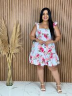 Vestido Curto / Branco com Rosas