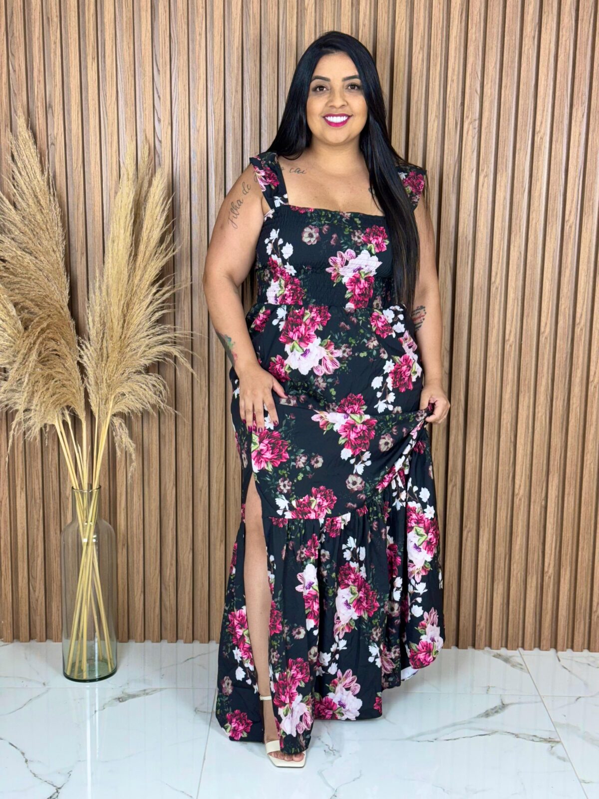 Vestido Longo / Preto com Vinho - Imagem 3