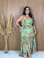 Vestido Longo / Verde com Rosas