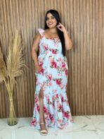 Vestido Longo / Branco com Rosas