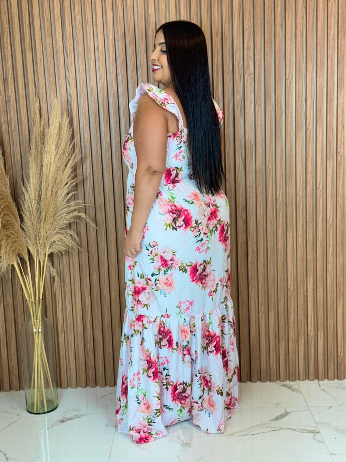 Vestido Longo / Branco com Rosas - Imagem 2