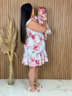 Vestido Mãe e Filha Curto / Branco com Rosas - Imagem 3
