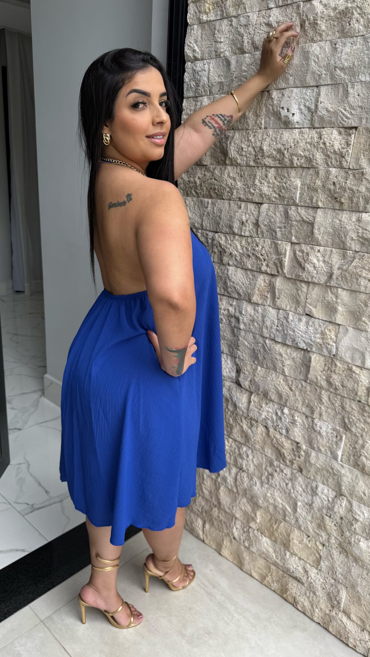 Vestido Plus Costa Nua / Azul - Imagem 3