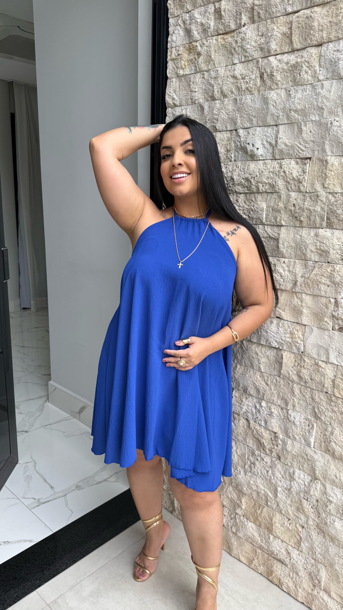 Vestido Plus Costa Nua / Azul - Imagem 2