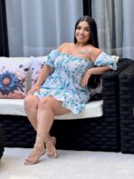Vestido Ciganinha Curto / Branco com Azul bb - Imagem 3