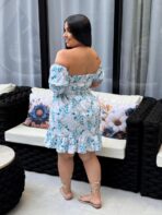 Vestido Ciganinha Curto / Branco com Azul bb - Imagem 2