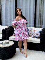 Vestido Ciganinha Curto / Branco com Rosas