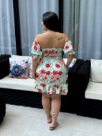Vestido Ciganinha Curto / Verde Com Rosas - Imagem 2