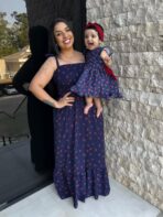 Vestido Mãe longo e Filha  / Azul Cereja