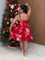 Macaquinho Short Saia Plus Size / Vermelho com Flores - Imagem 2
