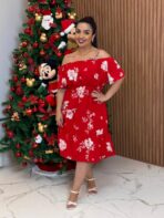 Vestido Ciganinha Plus Size / Vermelho com Flores - Imagem 3
