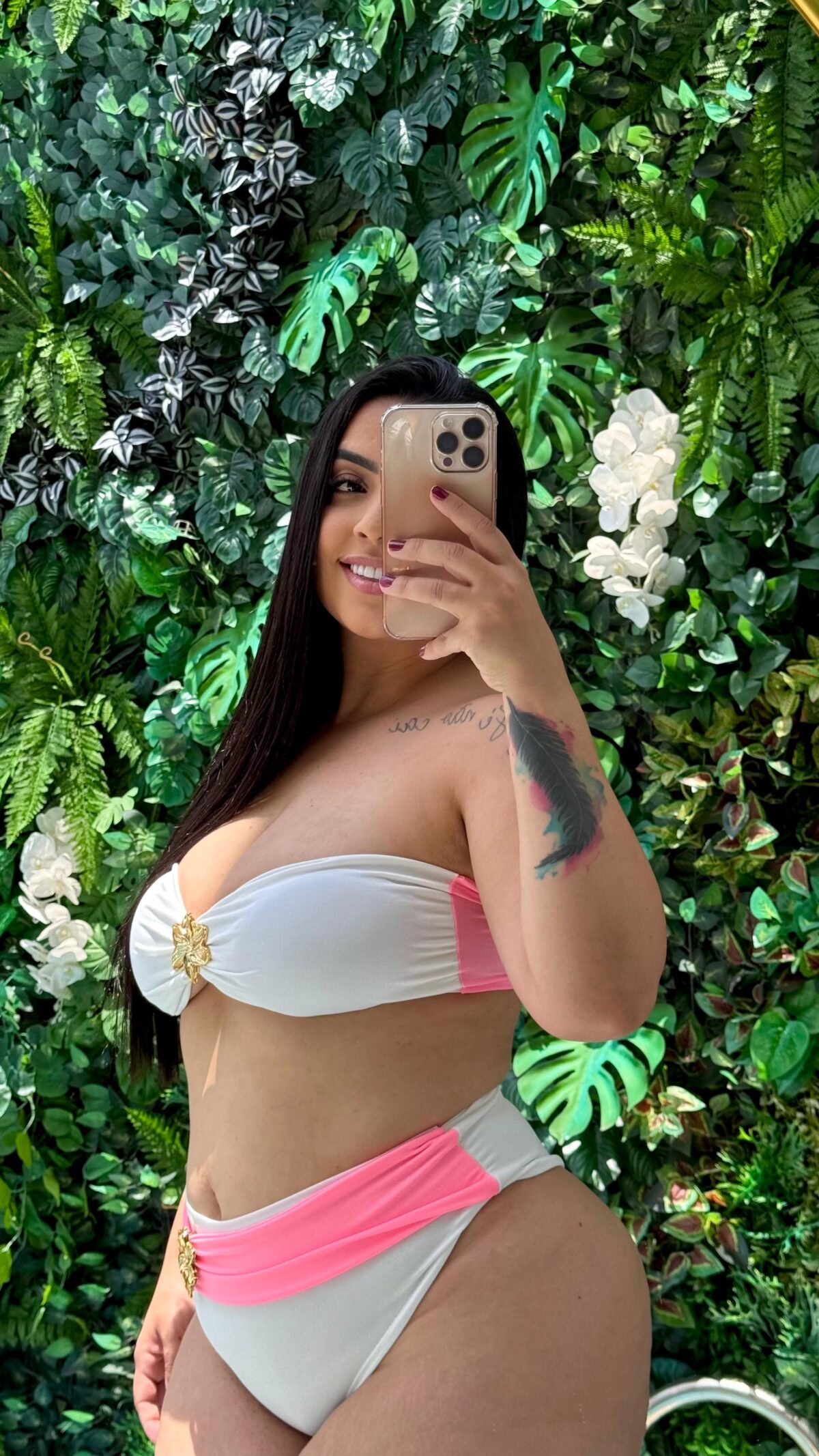 Biquíni Cintura Alta / Branco com Pink - Imagem 2