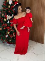 Vestido Mãe e Filha Longo Ciganinha / Vermelho Liso
