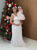 Vestido Mãe e Filha Longo / Branco Cereja